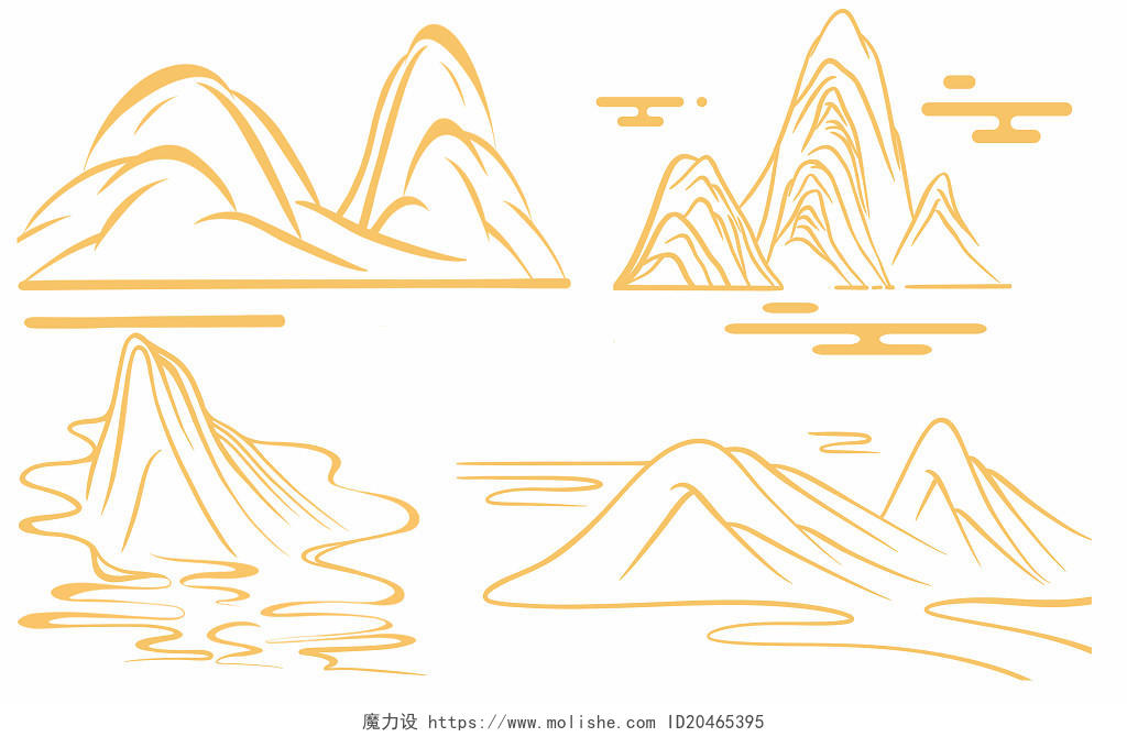 金色线性山水 线性山水 地产海报设计元素线性